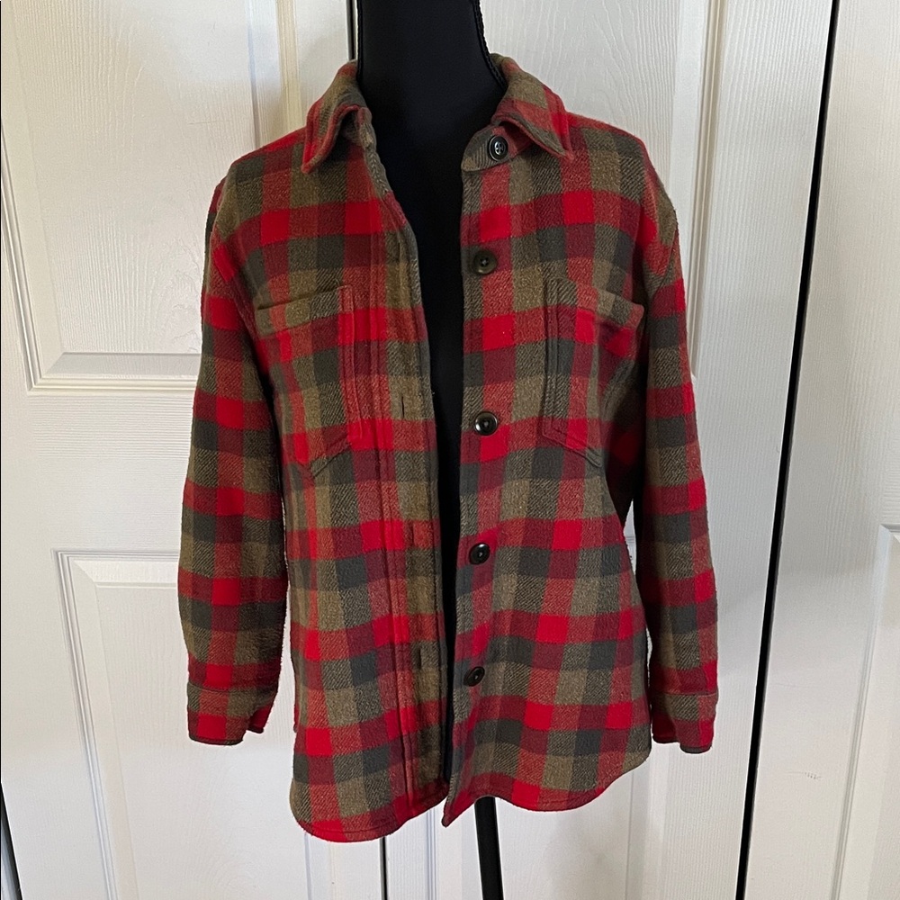 The Great. Craftsman Red Brown Plaid Shirt Jacket Shacket Flannel Sz 0 Cabincore